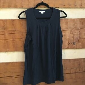 Vince navy pleated neck pima cotton sleeveless tee Size L